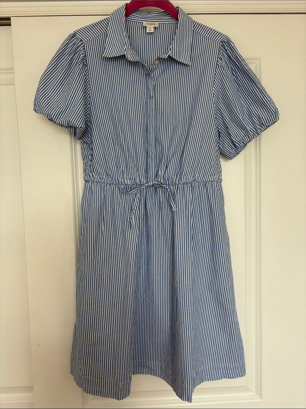J. Crew Factory Blue and White Striped Mini Shirt Dress